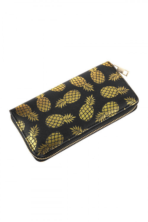 Gold Pineapple Black Wallet