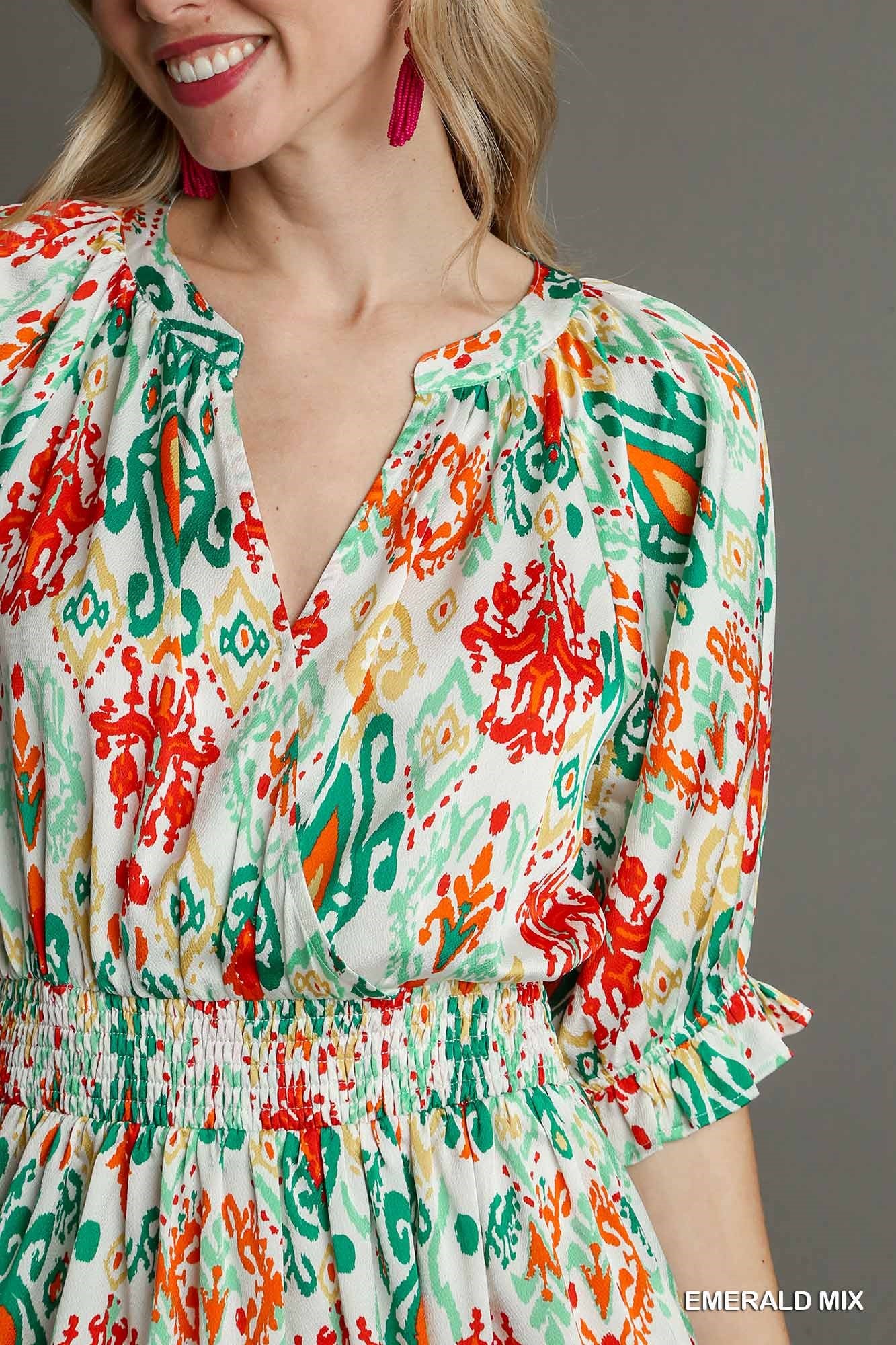 Printed 3/4 Sleeve Midi Dress