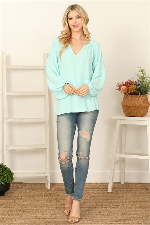 Puff Sleeve Mint Top