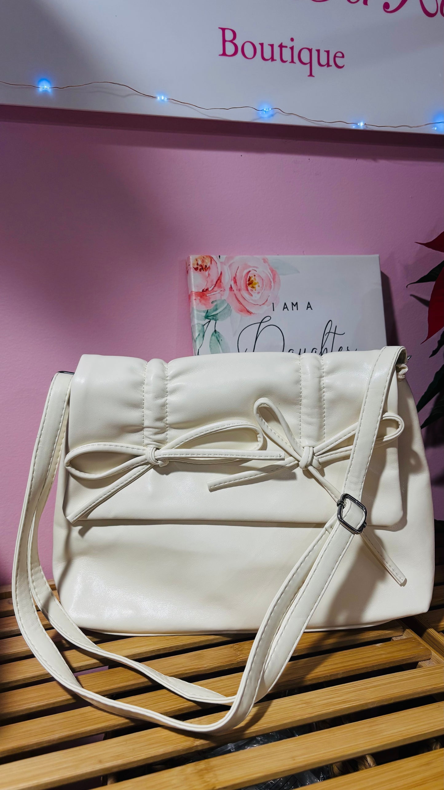 Faux Leather Bow Shoulder Bag