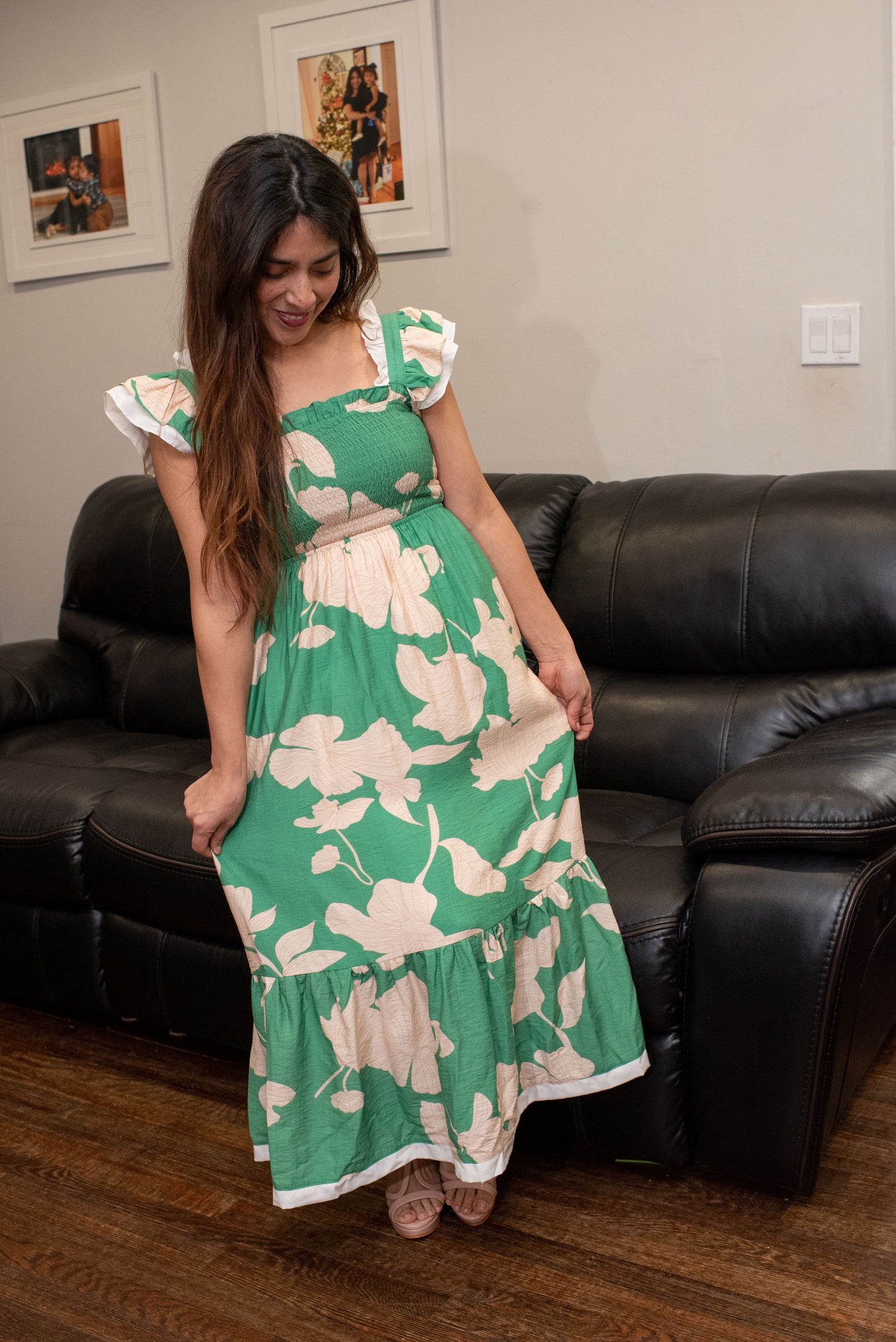 Umgee Ruffle Sleeve Smocked Midi Dress