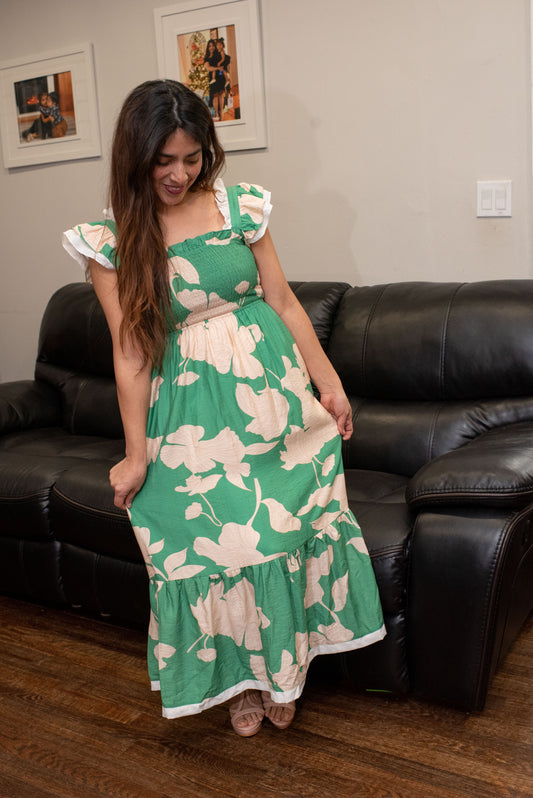 Umgee Ruffle Sleeve Smocked Midi Dress