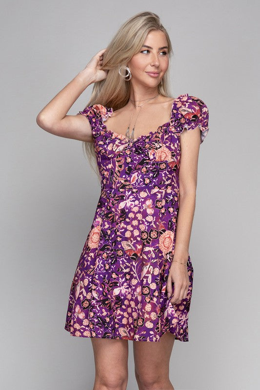 Floral Print Puff Sleeve Dress