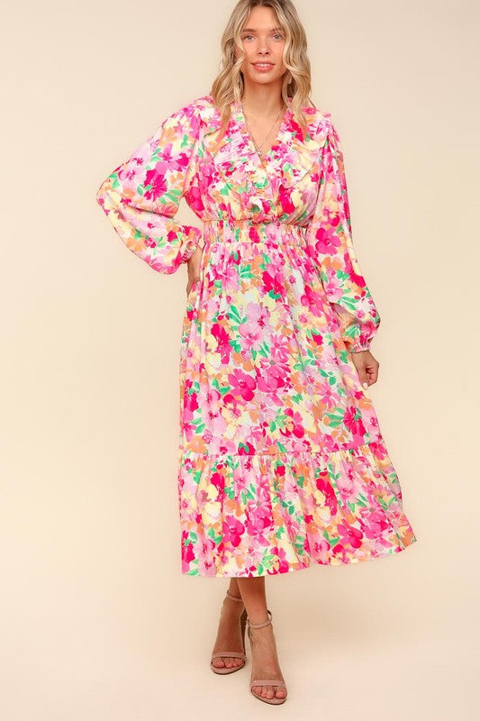 Surplice Balloon Sleeve Dress with Pockets