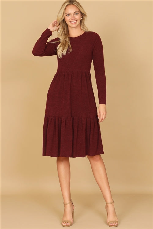 Chloe Burgandy Knit Tiered Dress