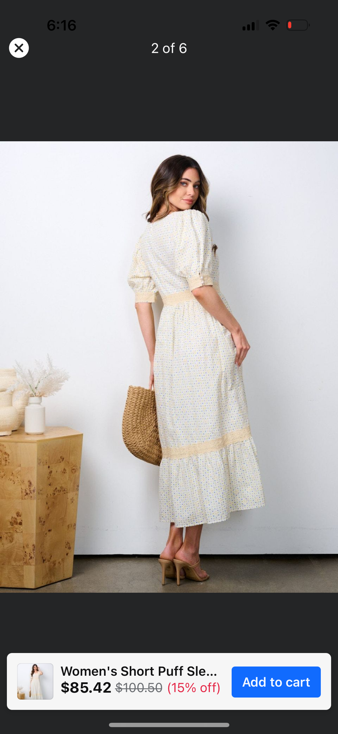 Embroidered Puff Sleeve Midi Dress