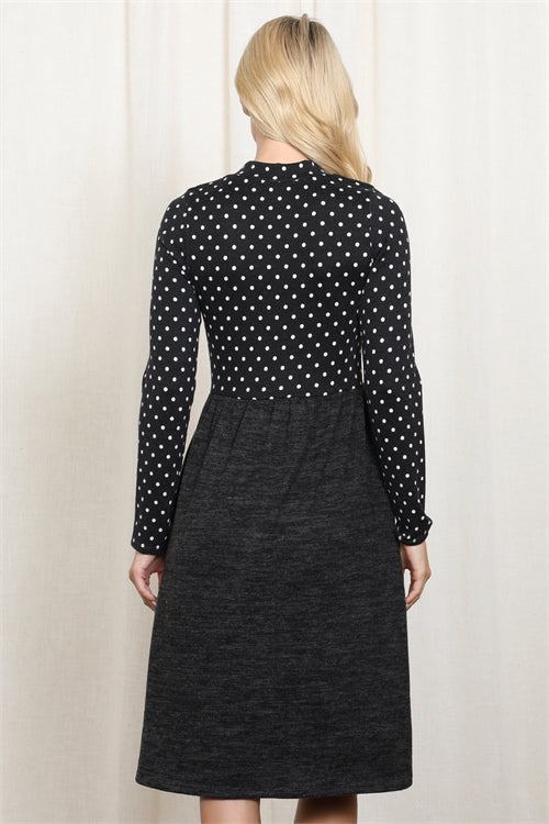 Long Sleeve Polka Dot Midi Dress