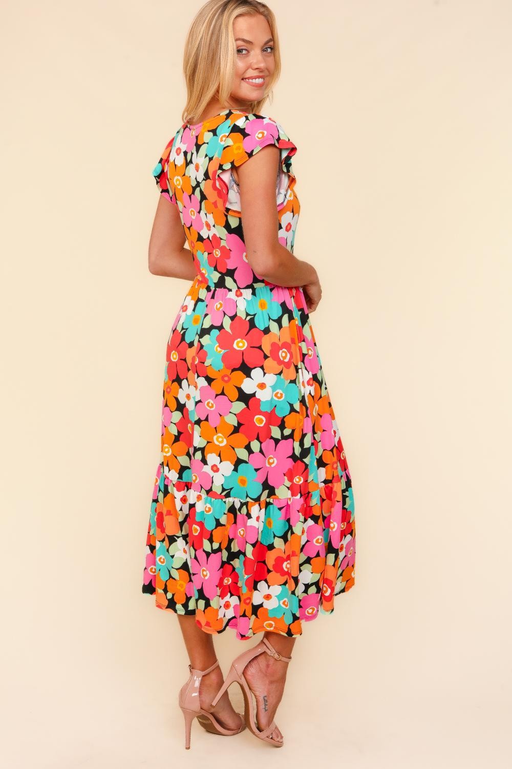 Floral Midi Dress With Pockets