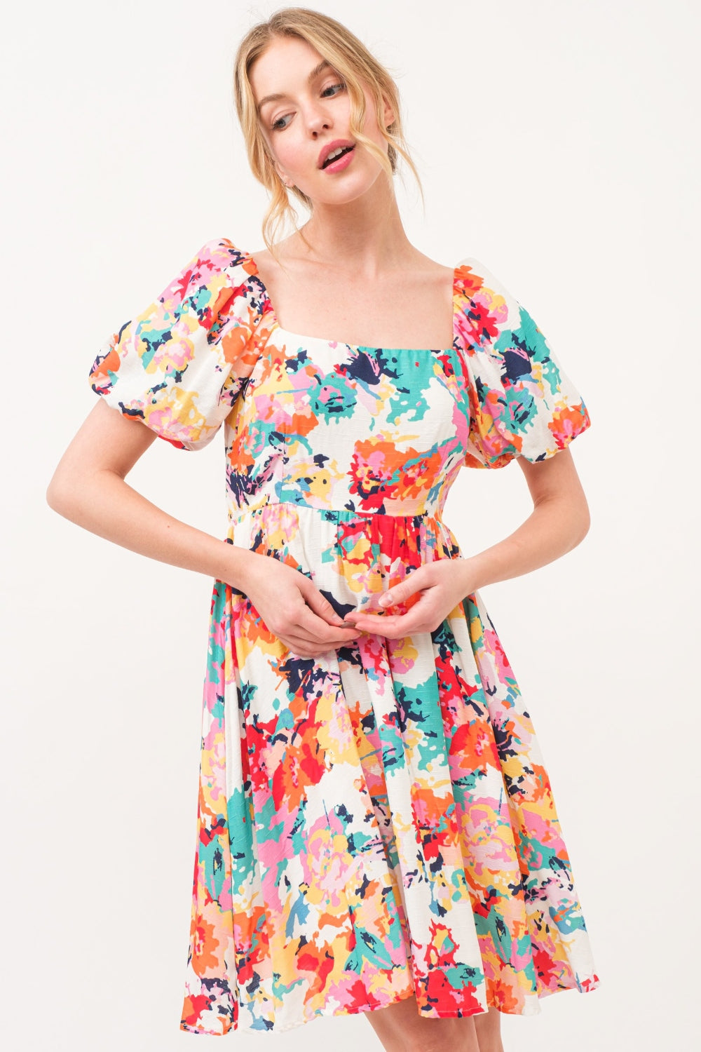 Puff Sleeve Floral Dress