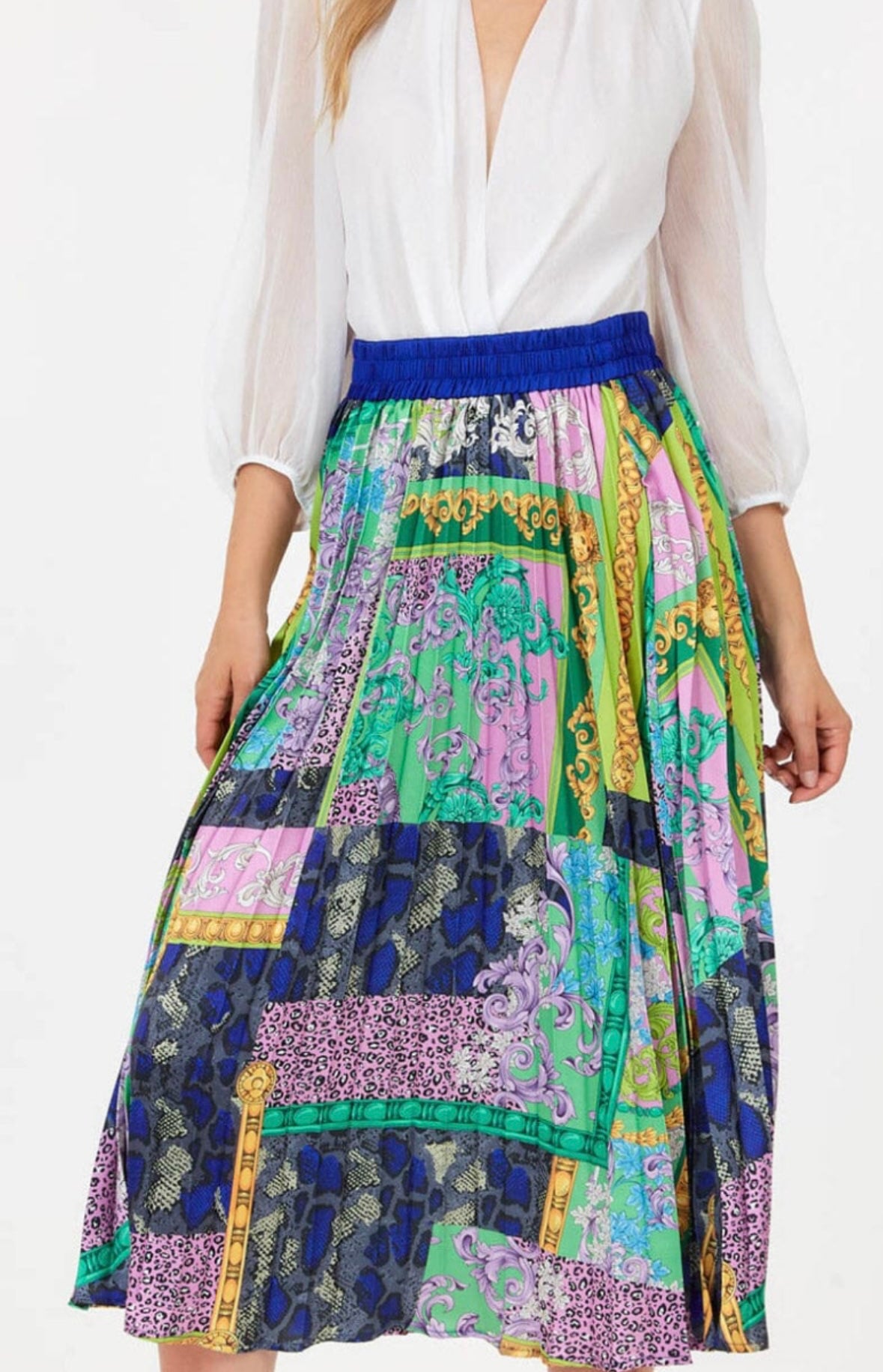 Printed Pleated Midi Skirt