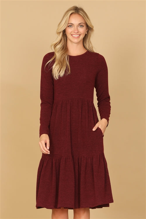 Chloe Burgandy Knit Tiered Dress