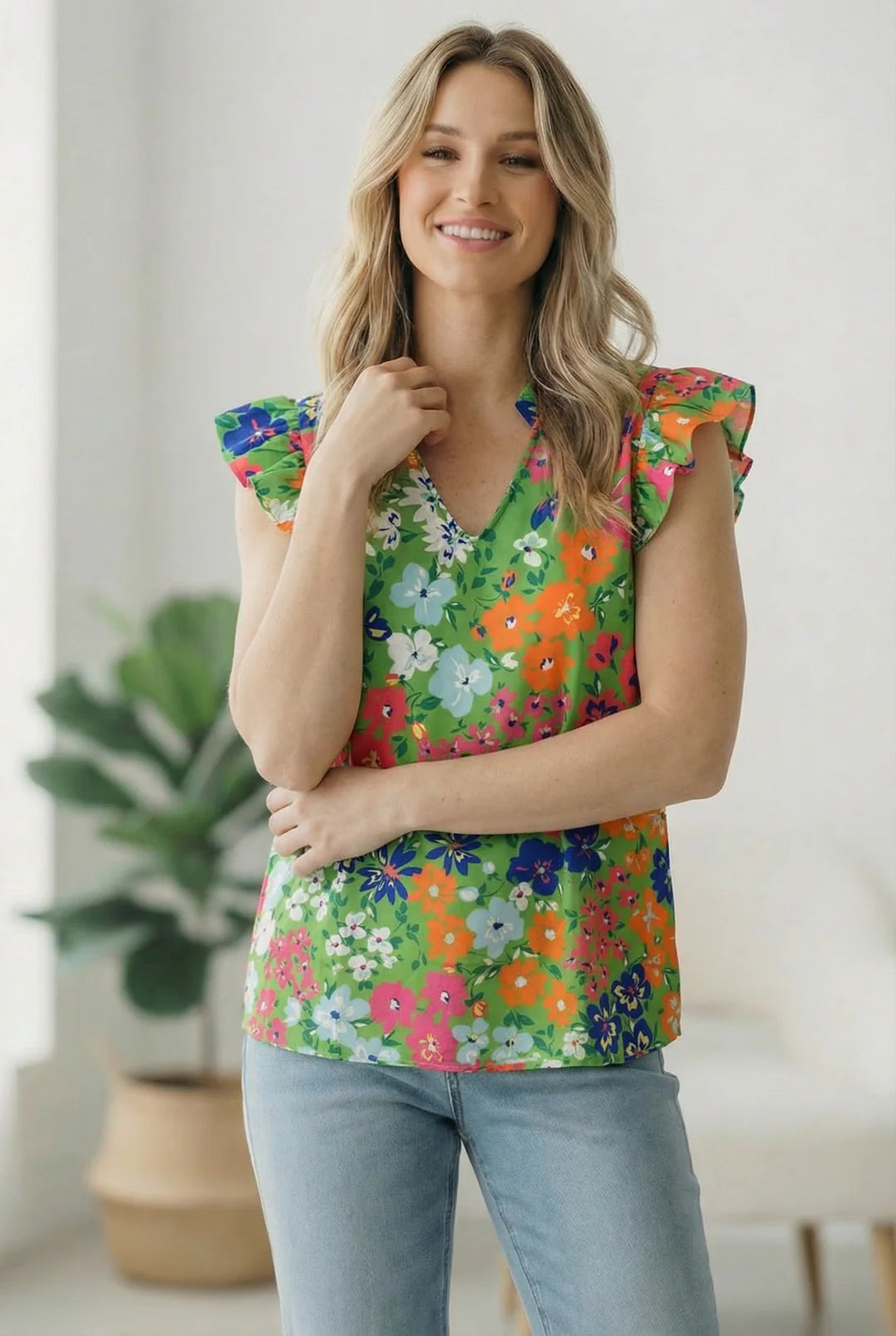 Green Floral Top