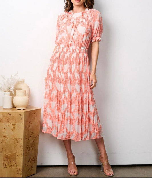 Printed Pleated Midi Dress