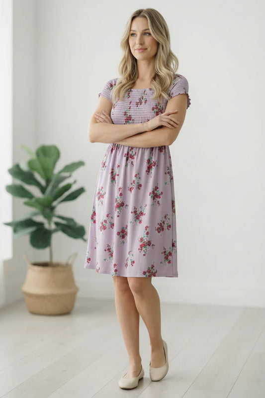 Lilac Floral Print Midi Dress