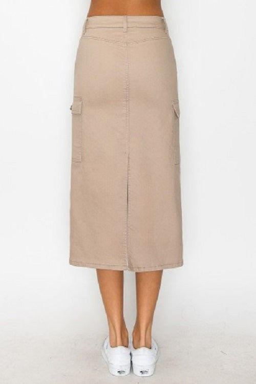 Lori Cargo Khaki Jean Midi Skirt