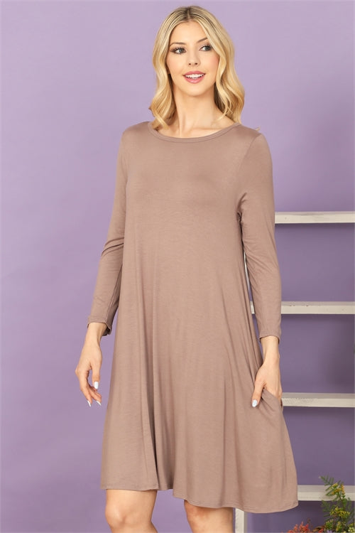 3/4 Sleeve Mocha Flowy Dress