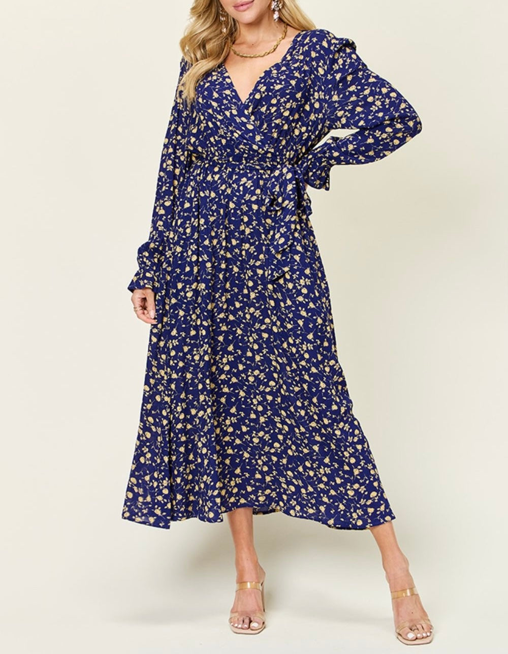 Pre-Order Printed Long Sleeve Midi Dress