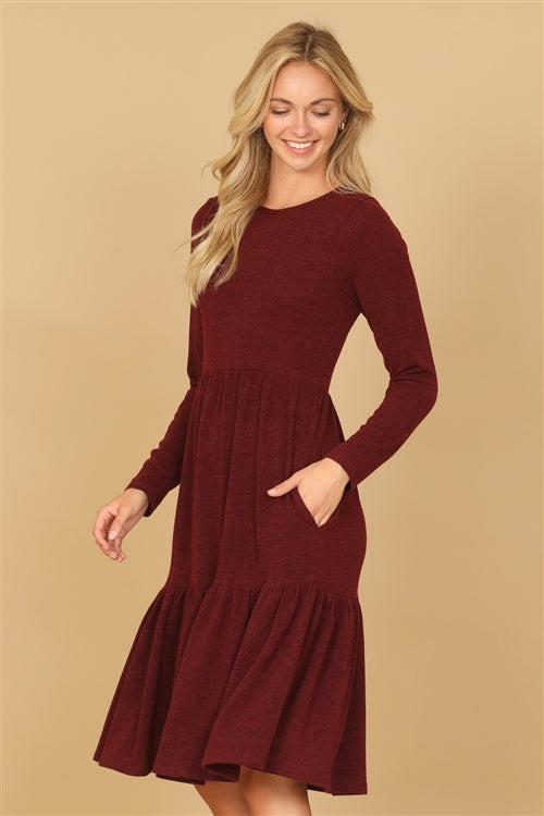 Chloe Burgandy Knit Tiered Dress