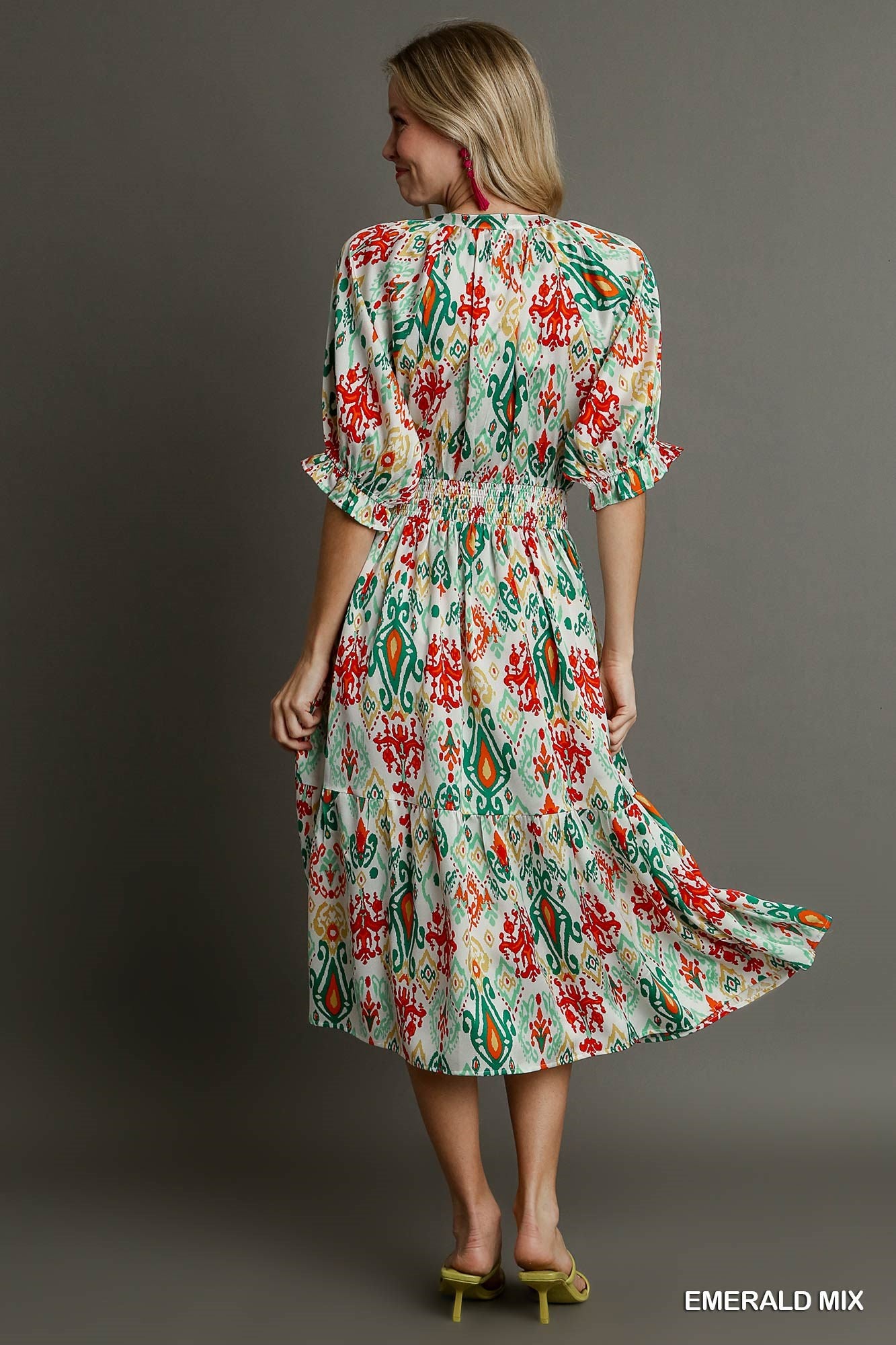 Printed 3/4 Sleeve Midi Dress