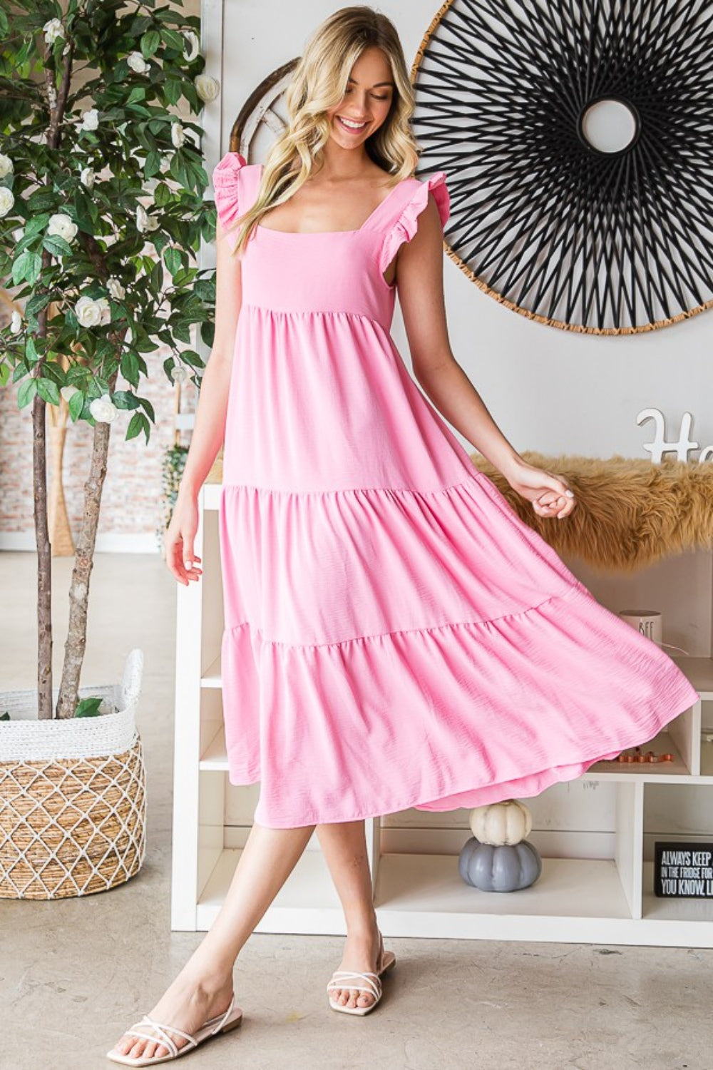 Ruffled Sleeveless Tiered Midi Dress