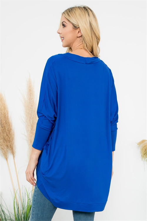 Royal Blue Dolman Sleeve Cardigan With Pockets