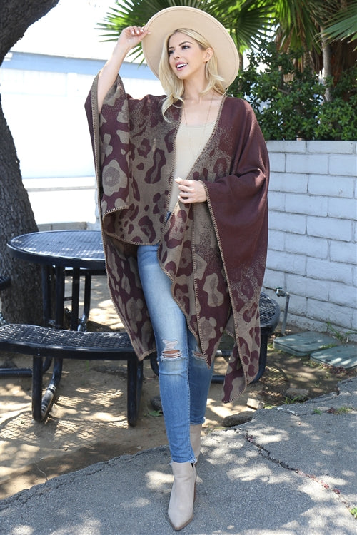 Leopard/Brown Open Front Kimono