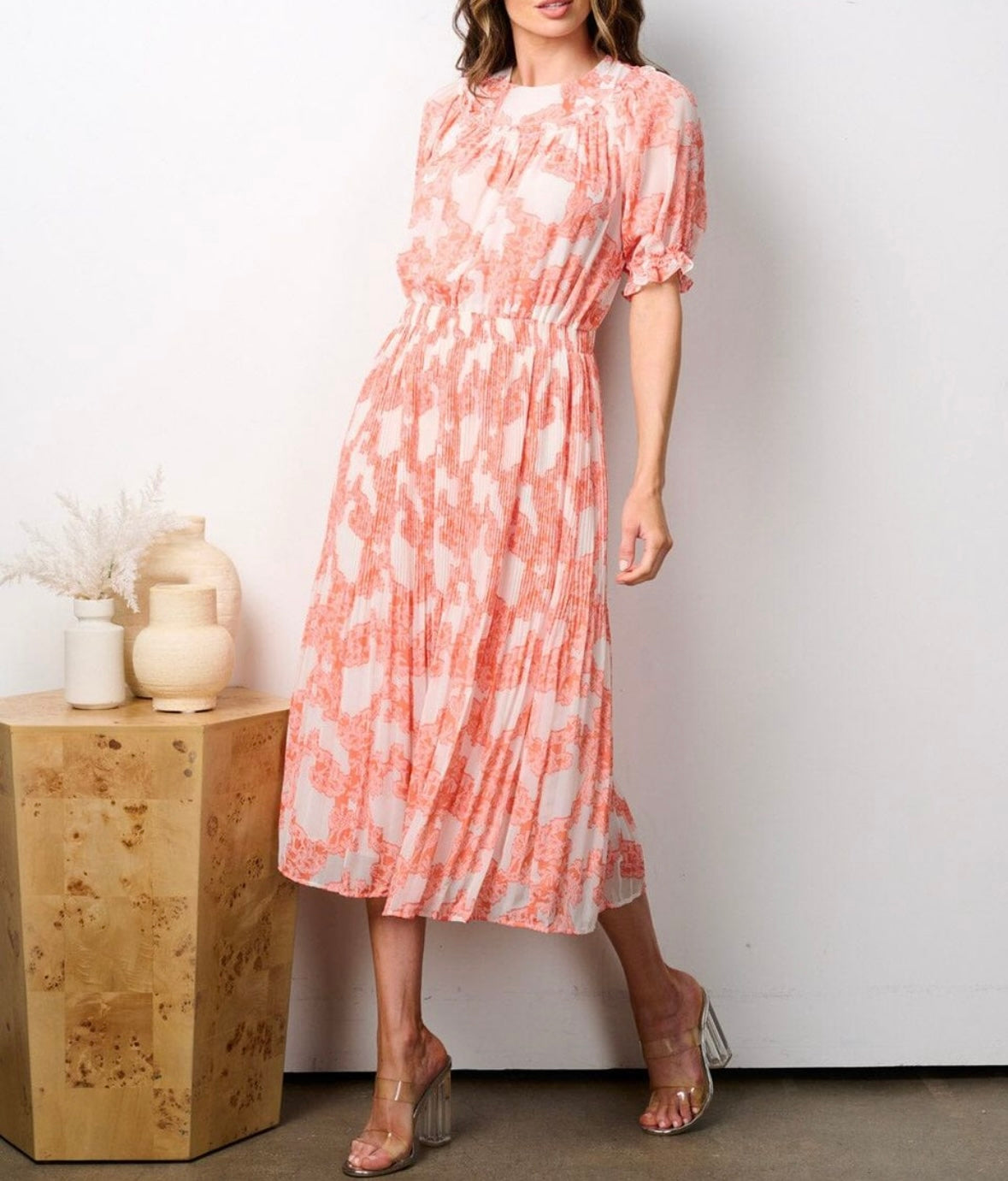 Printed Pleated Midi Dress