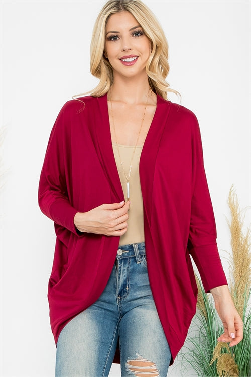 Wine Dolman Sleeve Cardigan With Pockets