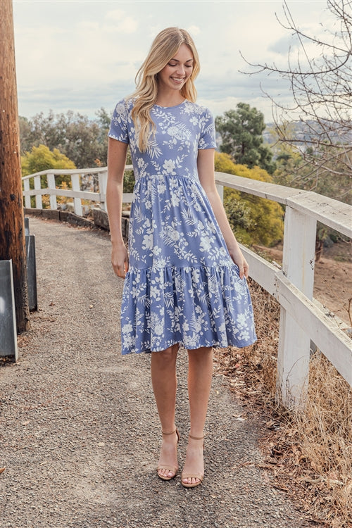 Periwinkle Floral Print Knee Lenght Dress