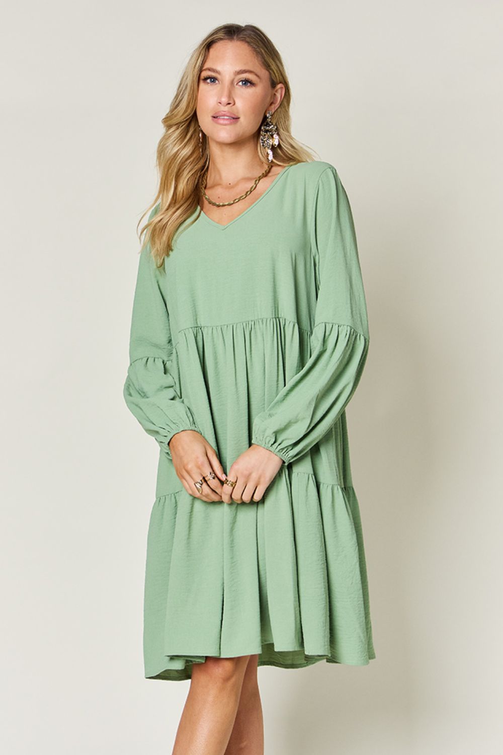 Sally Balloon Sleeve Tiered Dress with Pockets