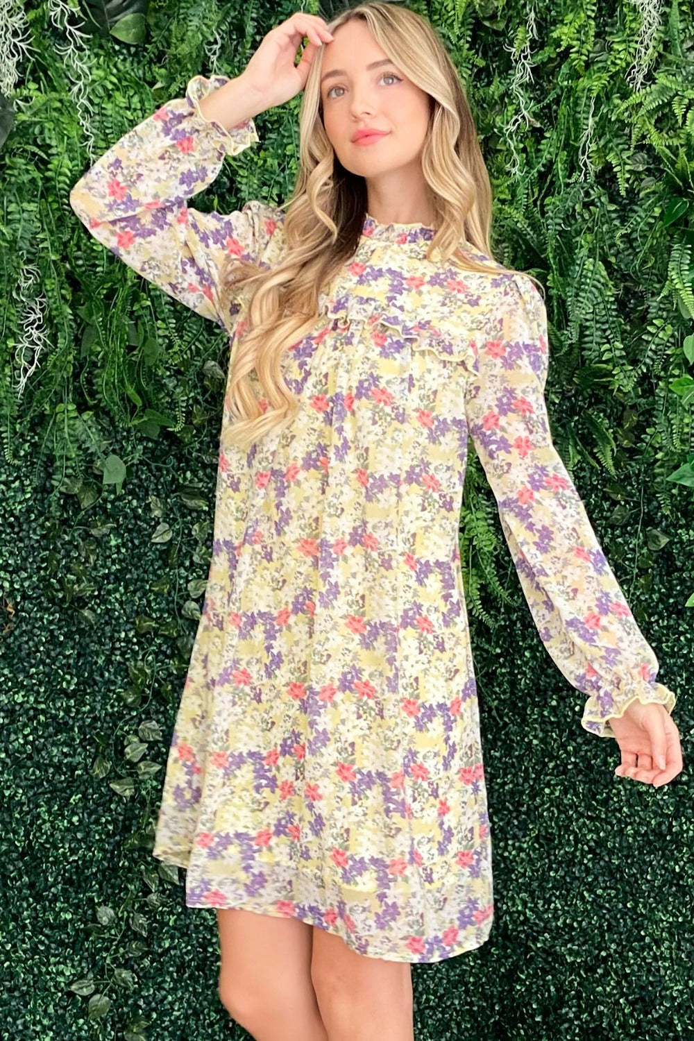 Floral Flounce Sleeve Dress