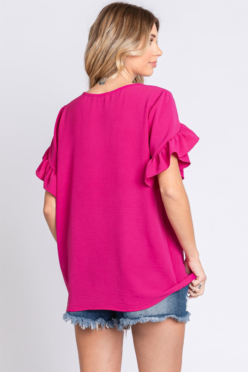 Ruffle Trim Short Sleeve Blouse