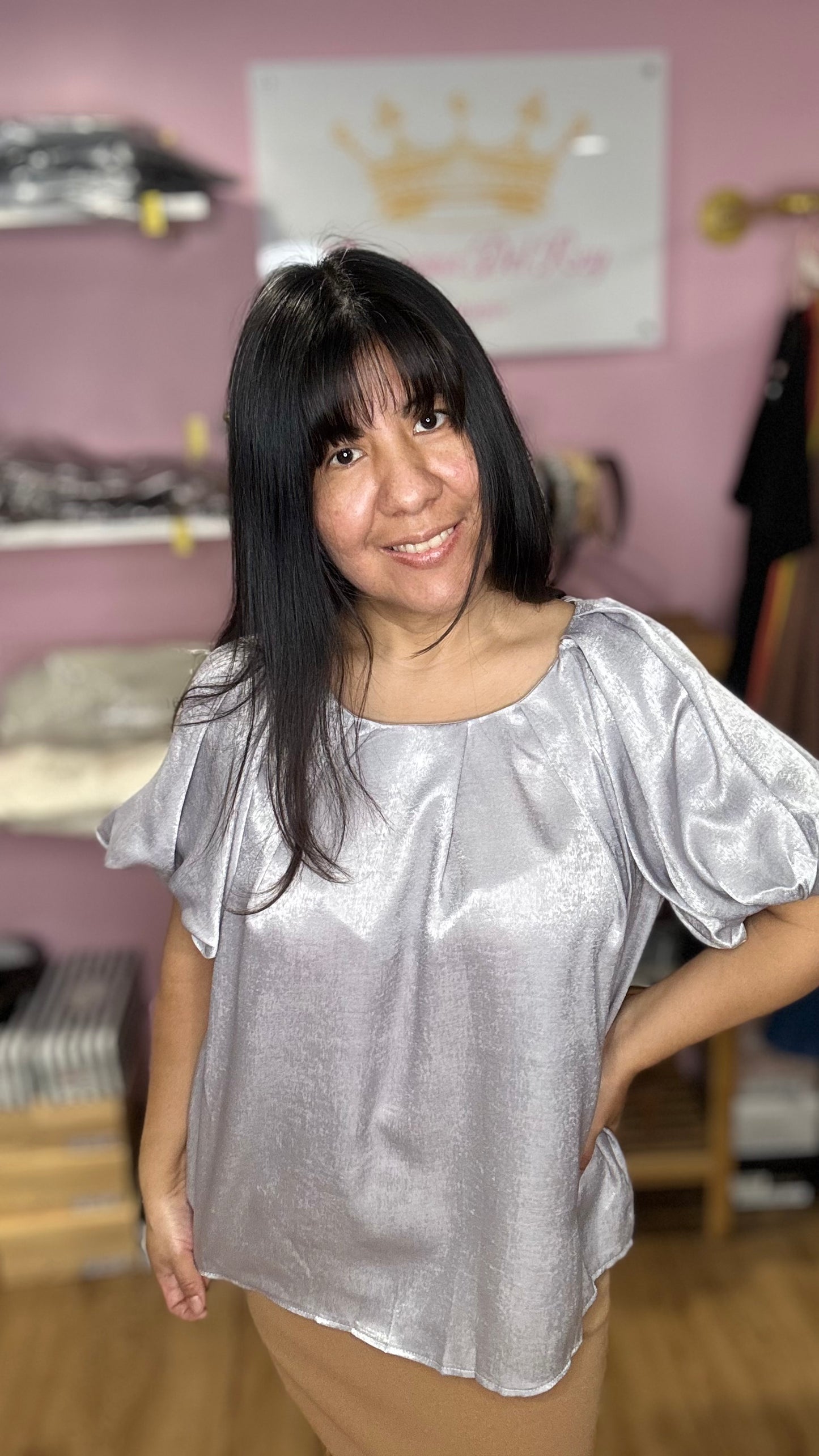 Umgee USA Satin Puff Sleeve Blouse