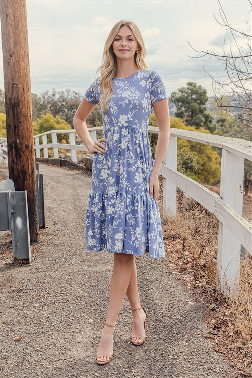 Periwinkle Floral Print Knee Lenght Dress