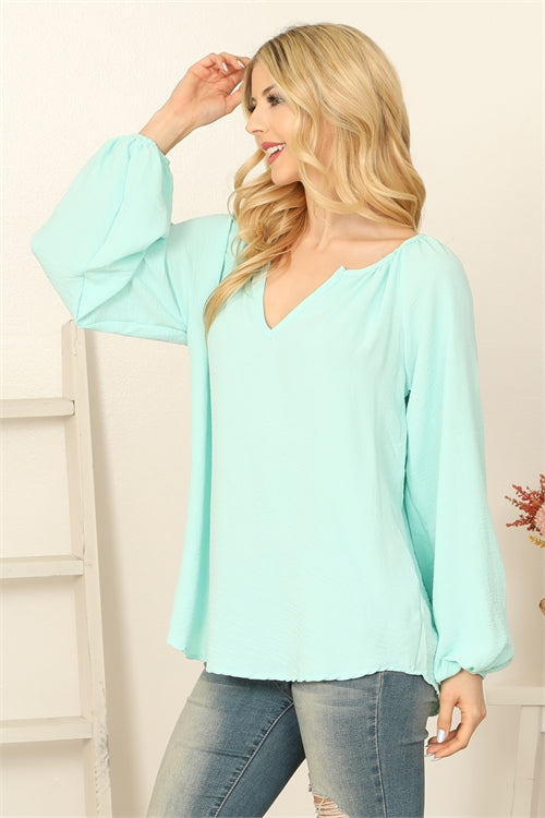 Puff Sleeve Mint Top