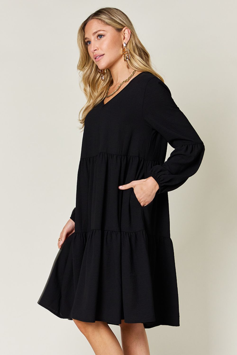 Sally Balloon Sleeve Tiered Dress with Pockets