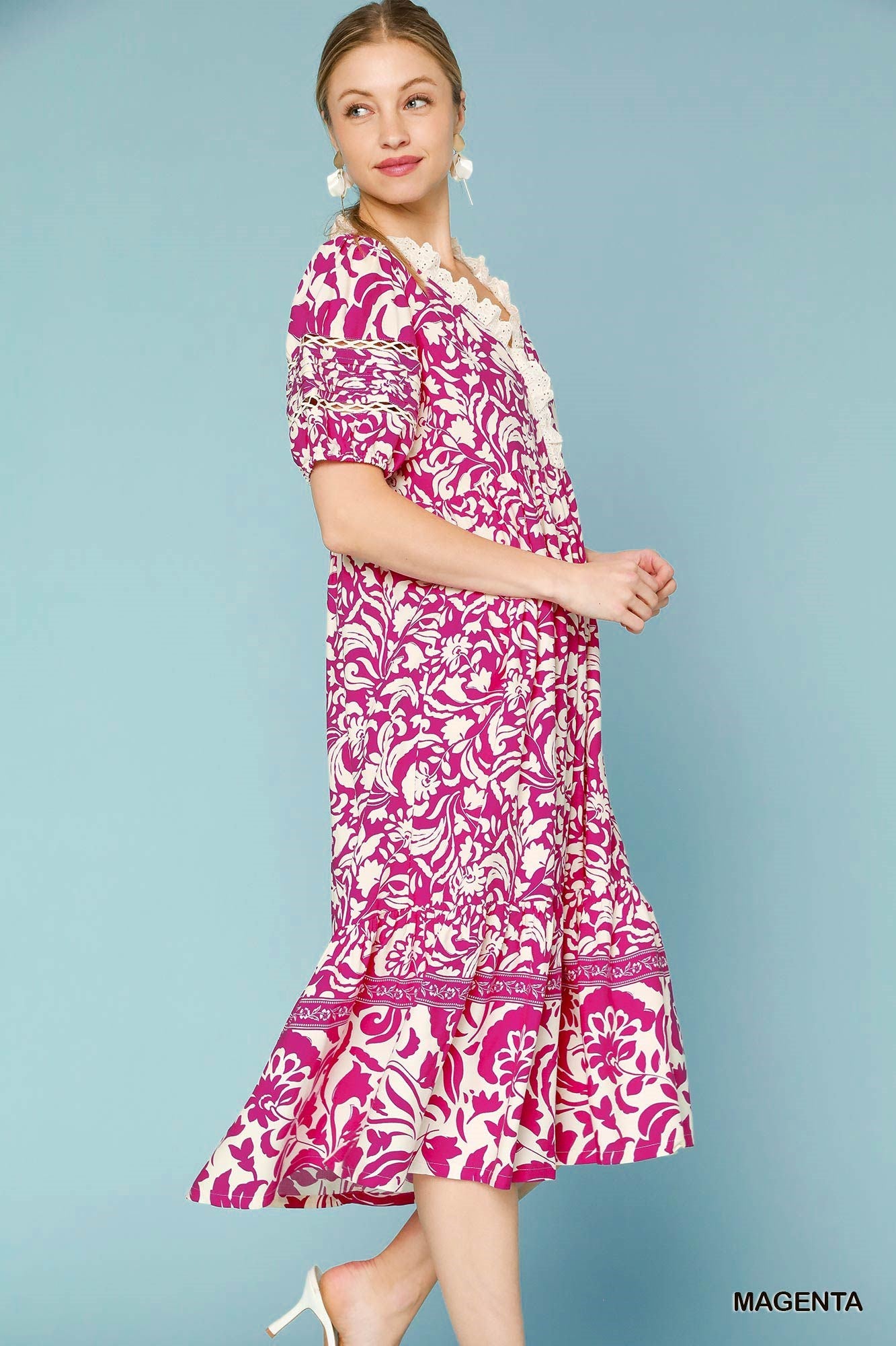 Umgee Puff Sleeve Midi Dress