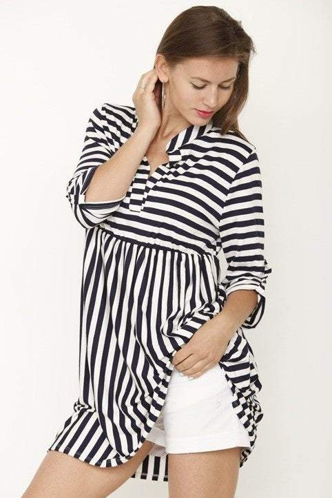 Tab sleeve stripe tunic /mini dress