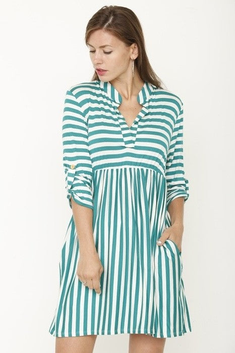 Tab sleeve stripe tunic /mini dress