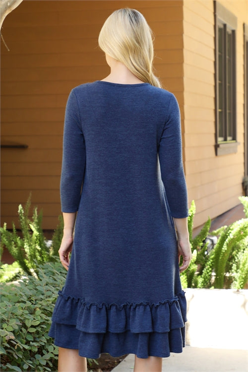 Knit Ruffle Hem Dress With Pockets