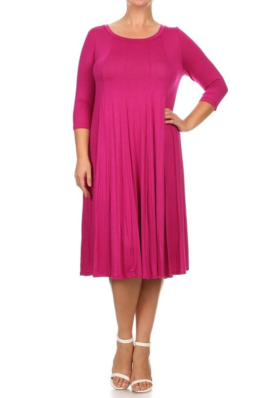 Solid, 3/4 sleeve midi dress