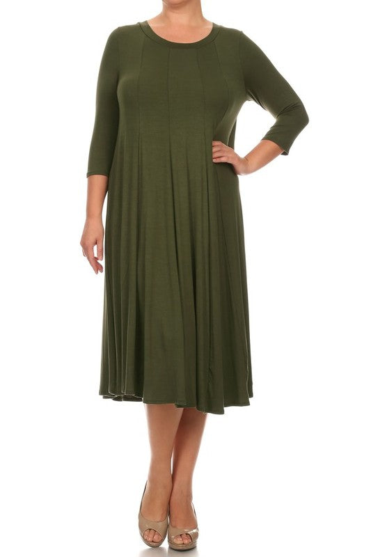 Solid, 3/4 sleeve midi dress