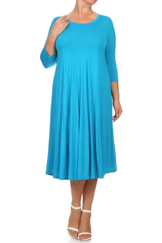 Solid, 3/4 sleeve midi dress