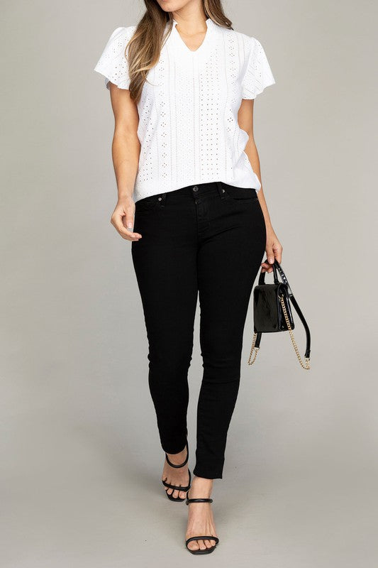 Embroidered eyelet blouse with ruffle