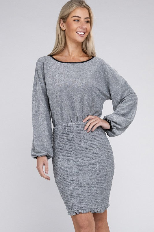 Bishop Sleeve Metallic Dress