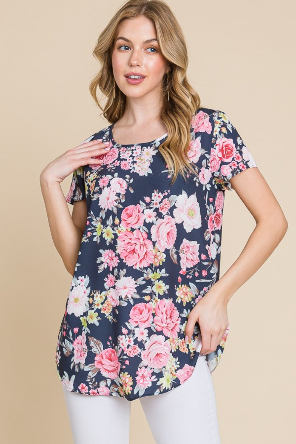 Floral Round Neck Short Sleeve T-Shirt