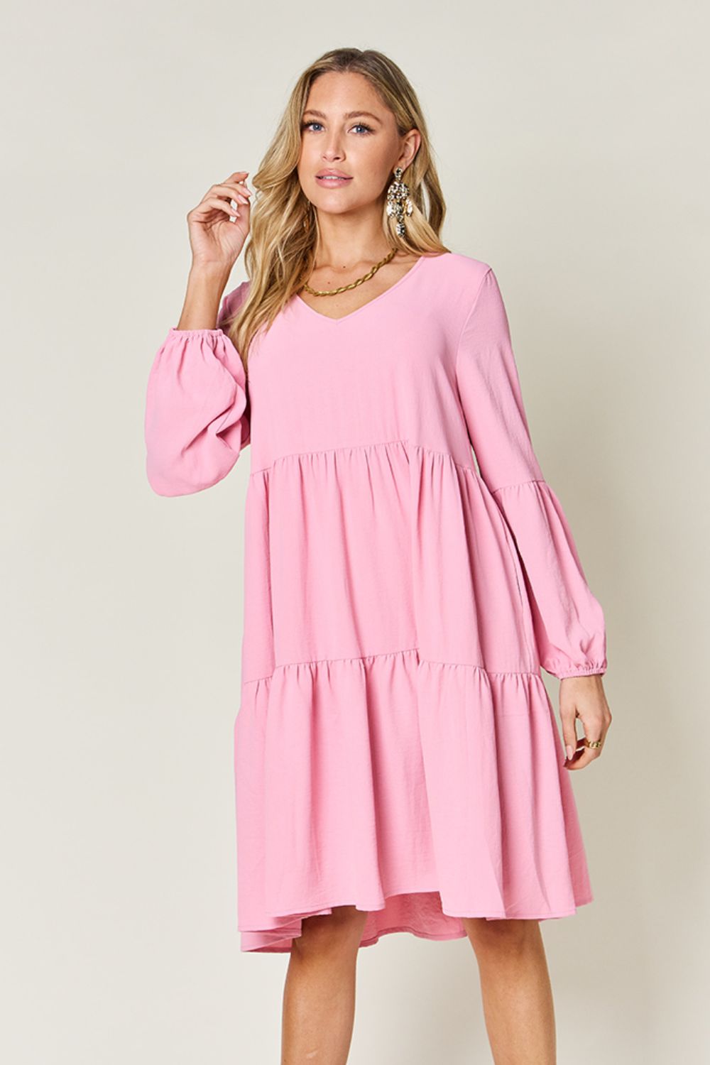 Sally Balloon Sleeve Tiered Dress with Pockets