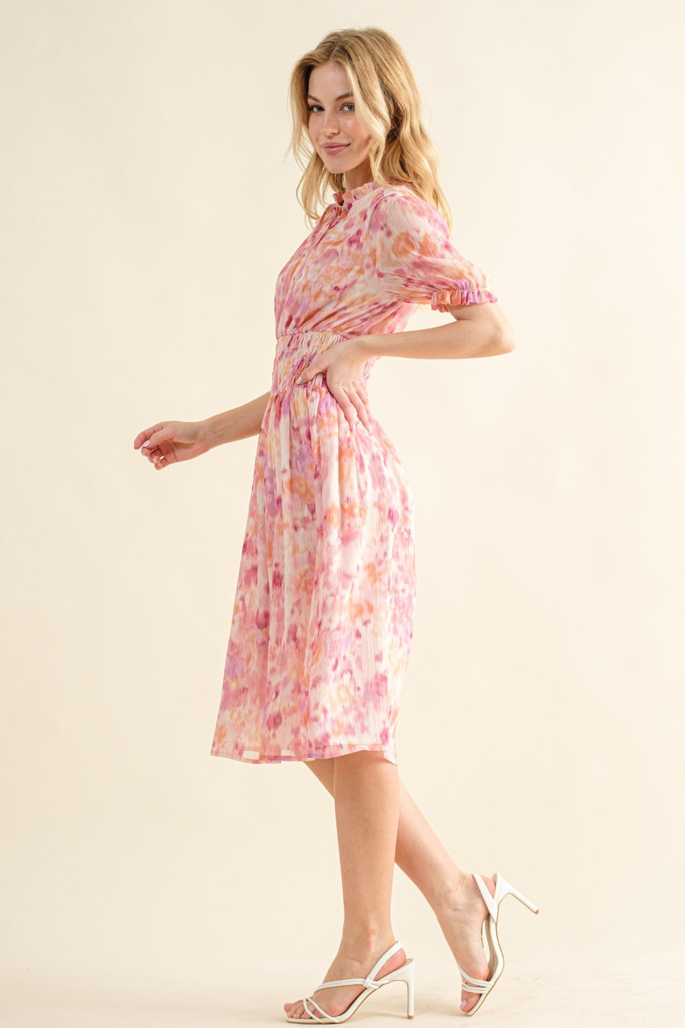 Samantha Smocked Waist Printed Midi Dress