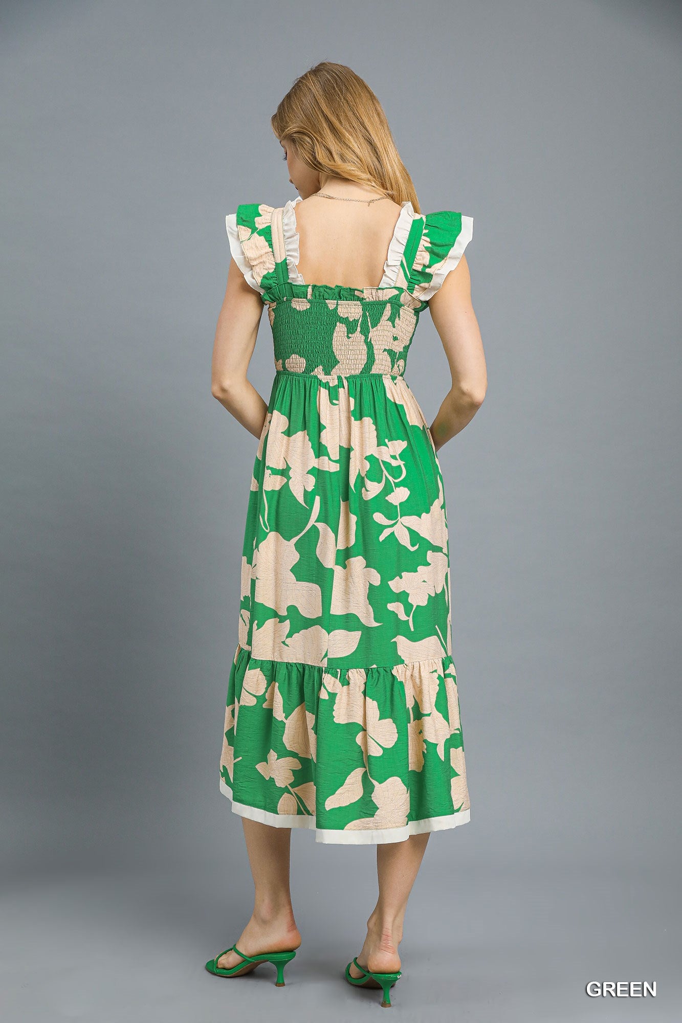 Umgee Ruffle Sleeve Smocked Midi Dress