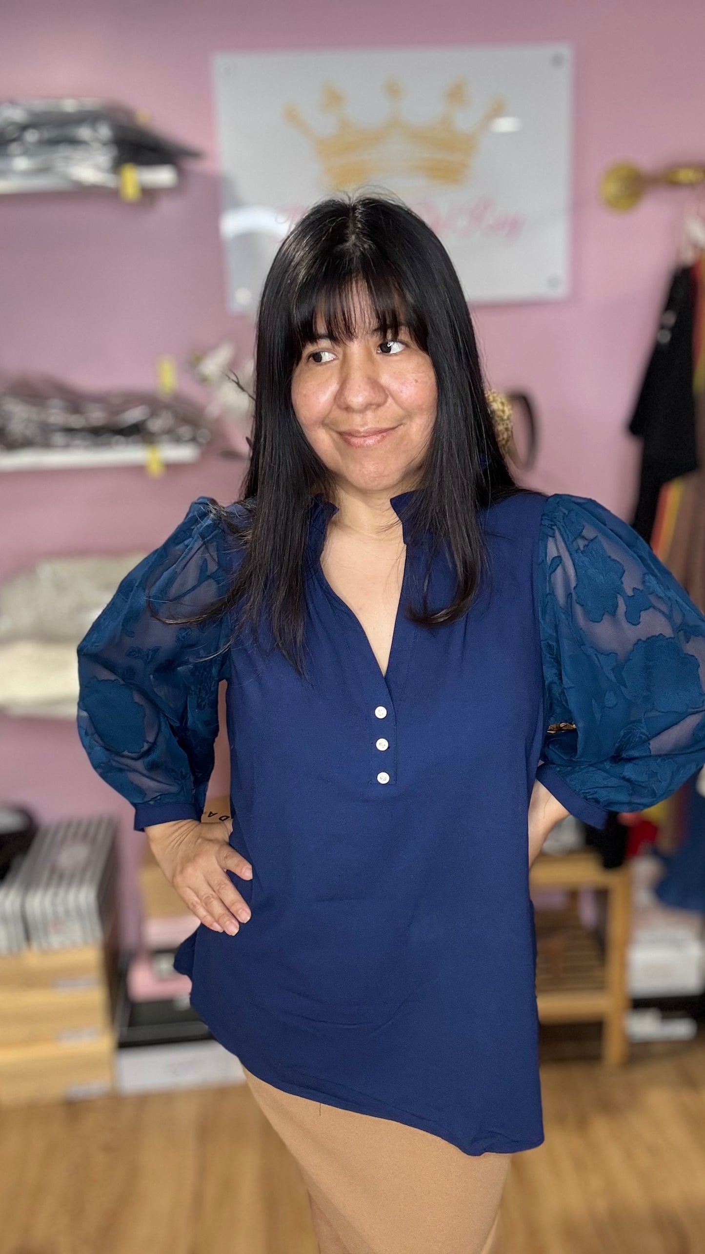 Umgee USA 3/4 Sheer Sleeve Blouse